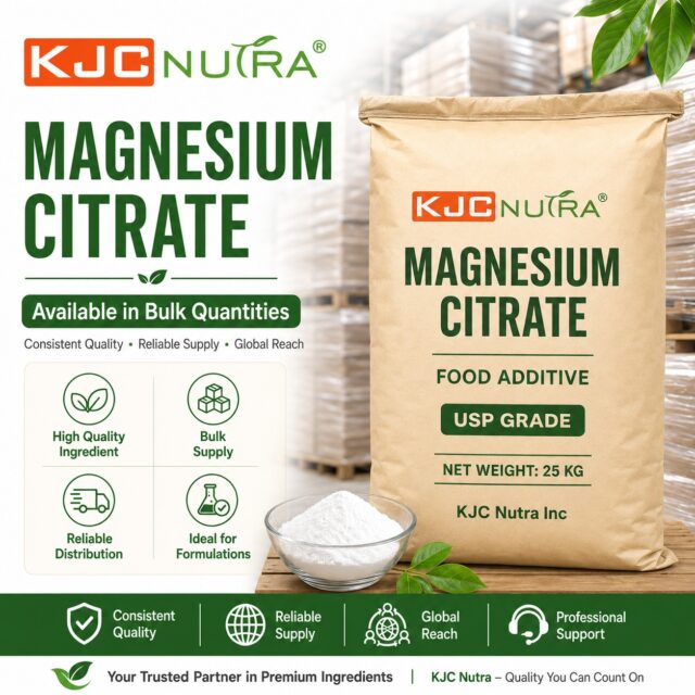 🌟 SPECIAL OFFER ON MAGNESIUM CITRATE! 🌟

KJC Nutra’s Magnesium Citrate USP Grade is available now in bulk quantities for supplement, powder blend, beverage, and food formulation applications.

Take advantage of our limited-time special pricing and secure the quantity your business needs while supplies last.

✅ Premium quality
✅ Reliable bulk supply
✅ Consistent performance
✅ Global distribution
✅ Professional customer support

📞 Contact us now to request your quote and special offer:

+1 (786) 462-2549
+1 (305) 549-0138

📧 [cs@kjcnutra.com](mailto:cs@kjcnutra.com)
📧 [sales2@kjcnutra.com](mailto:sales2@kjcnutra.com)

KJC Nutra — Your trusted partner in high-quality ingredients.

 #MagnesiumCitrate #MagnesiumCitratePowder #BulkIngredients #Manufacturing #natural