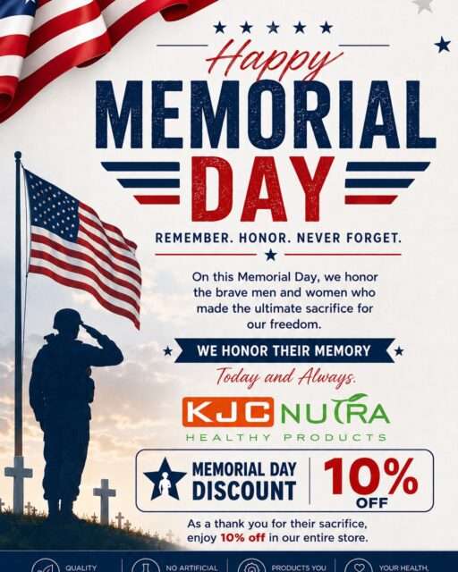 This Memorial Day, we remember and honor the brave heroes who made the ultimate sacrifice for our freedom. ❤️🤍💙

At KJC Nutra, we stand in gratitude for the courage, strength, and sacrifice of our service members and their families.

To honor their legacy, we’re offering a 🇺🇸 Memorial Day 10% OFF Discount 🇺🇸 for a limited time!

CODE: MEMORIAL

✨ Use this time to prioritize your health with trusted wellness products.
🗓️ Offer valid: May 24 – May 29
🛍️ Enjoy 10% OFF storewide

Today, we remember. Today, we honor. Never forgotten. ❤️

#MemorialDay #HonorAndRemember #KJCNutra #HealthyLiving #WellnessJourney #MemorialDaySale #VeteransSupport #AmericanHeroes #HealthAndWellness #Supplements #Patriotic #USA