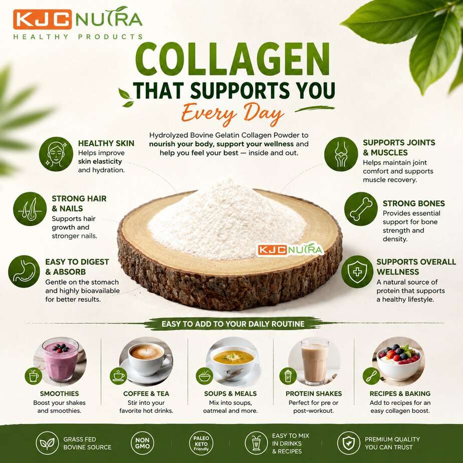 Brighten your day one scoop at a time with our collagen. It makes feeling anew effortless, simple, and convenient by integrating into your diet seamlessly. Add it to your shake or smoothie, sprinkle it on your acai bowl, or eat it however you like. 

Get yours today at Amazon.com and search KJC Nutra Collagen. 
#healthylifestyle #haircare #skincare #Natural #daily #fypage